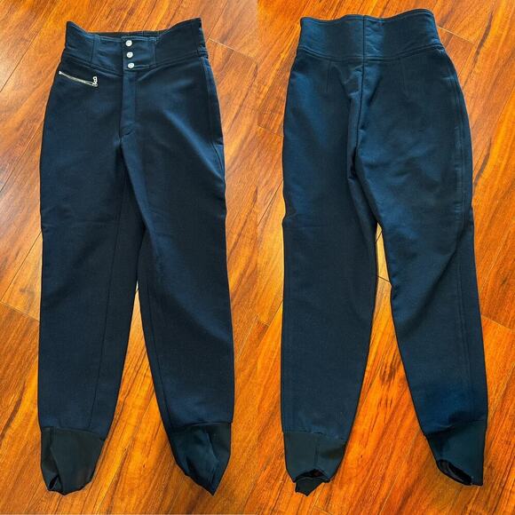 Bogner Lot Vintage Ski Stirrup Pants Two Pairs Blue Pattern and Black Gold Women - Picture 2 of 14